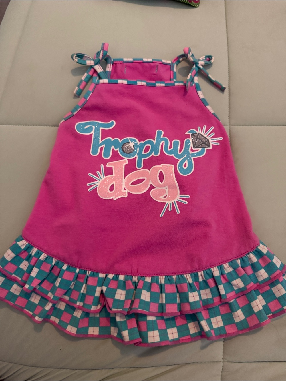 #0077 - Trophy Dog Pink Plaid Ruffle Pet Dress